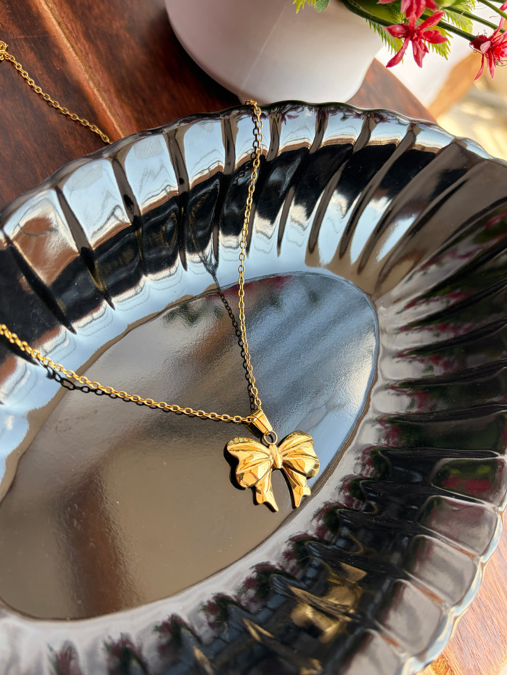 Korean Golden Bow Pendant Anti-Tarnish Chain