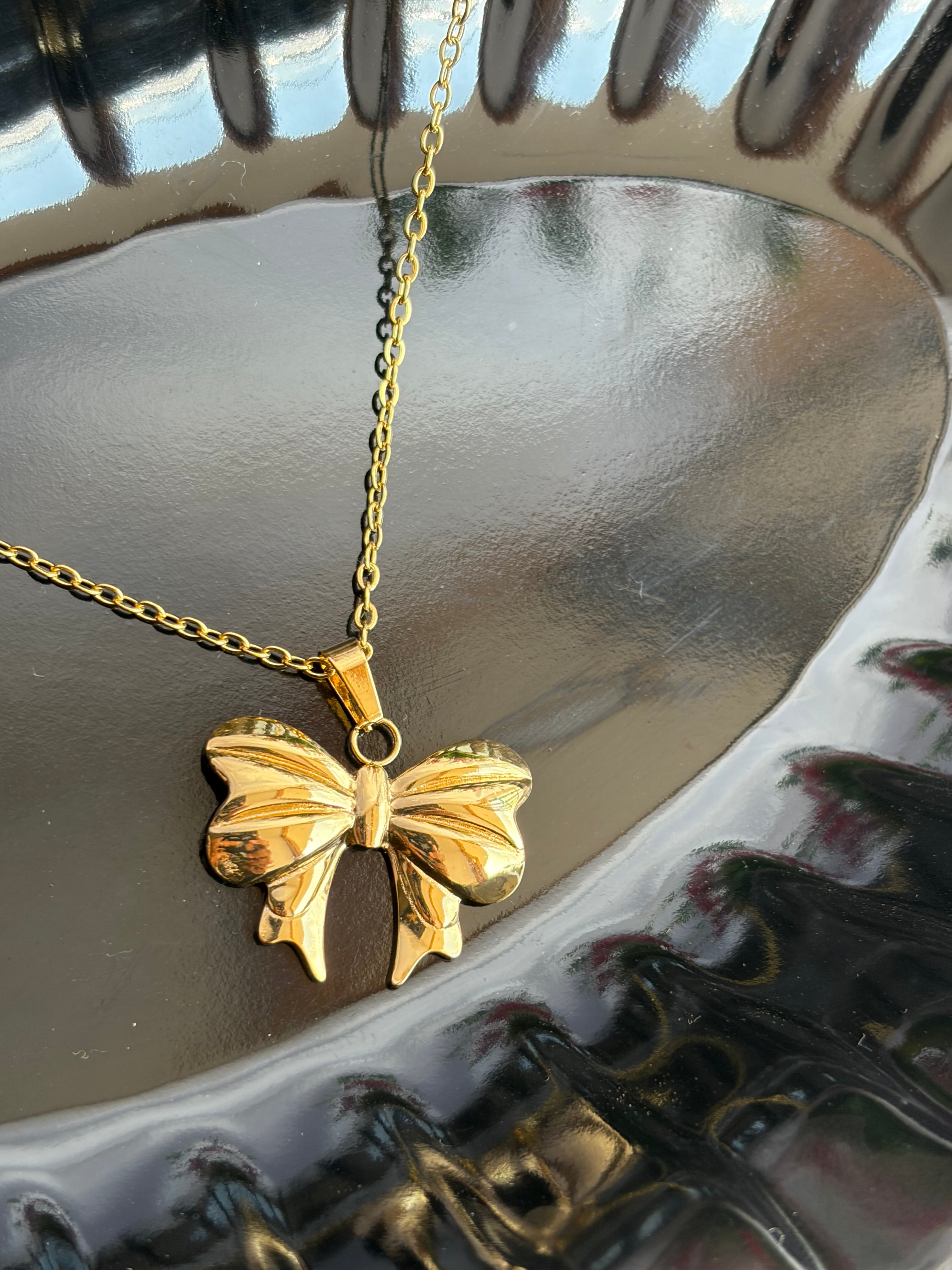 Korean Golden Bow Pendant Anti-Tarnish Chain