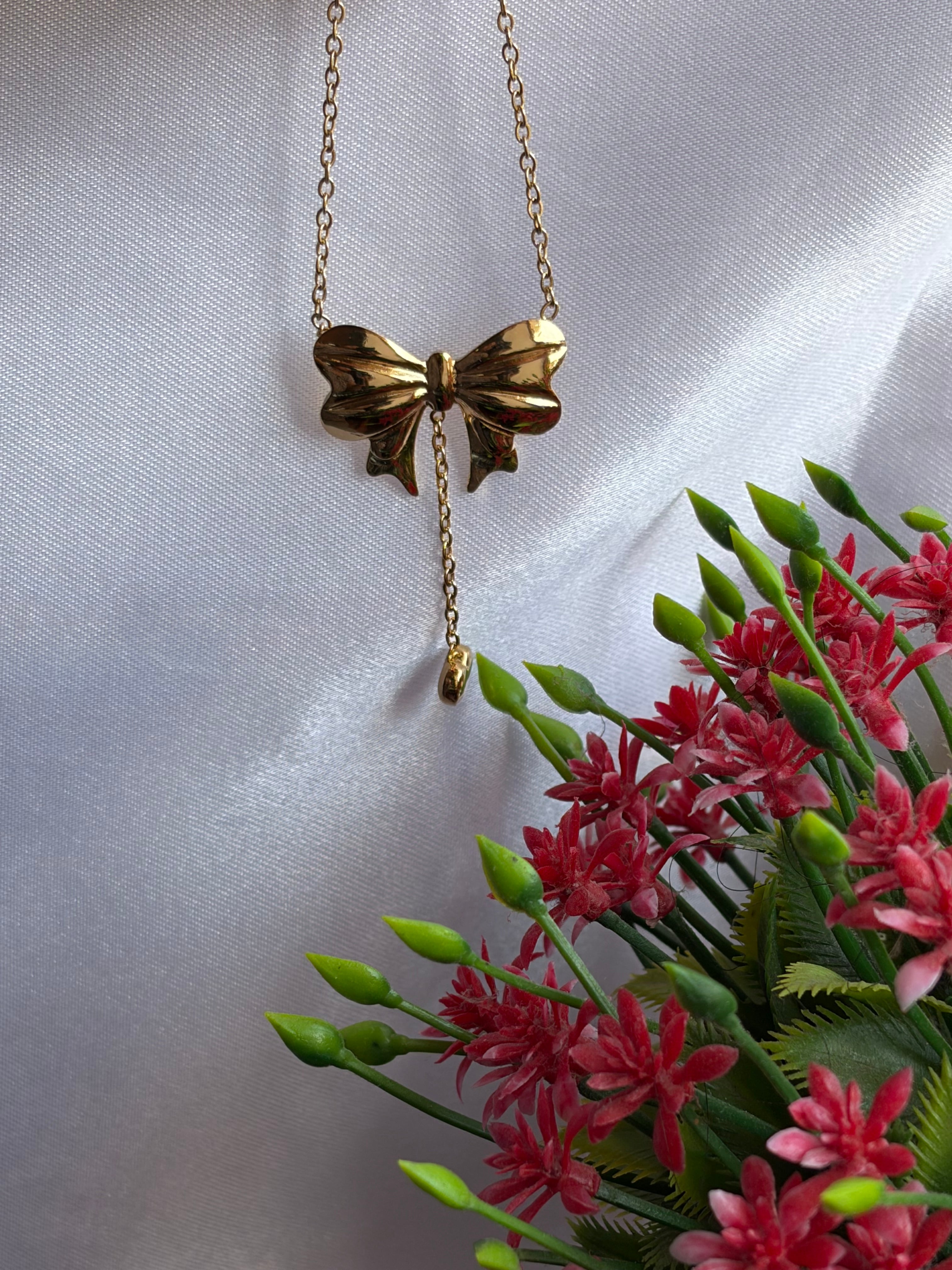 Korean Bow Drop Heart Anti-Tarnish Chain