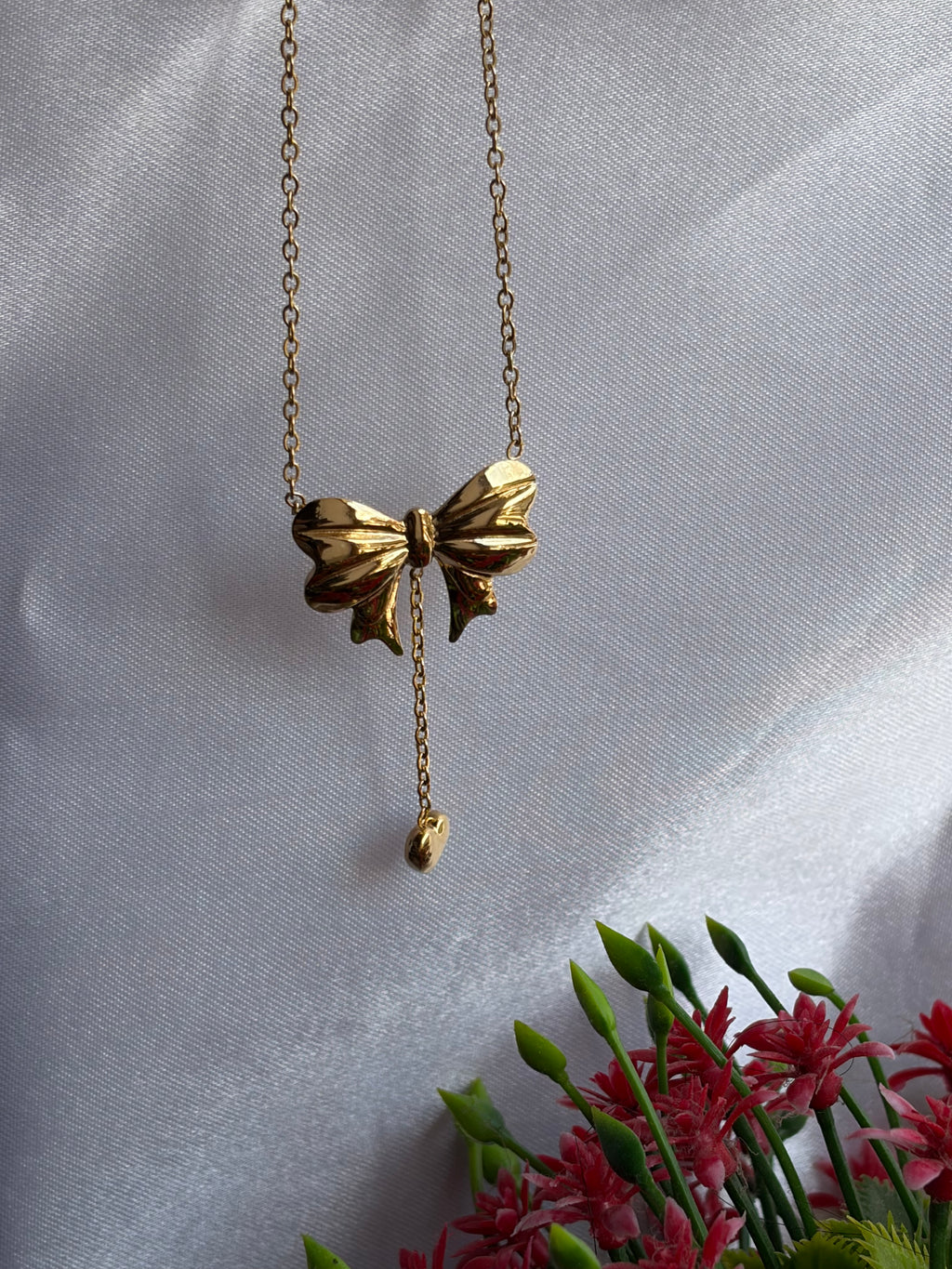Korean Bow Drop Heart Anti-Tarnish Chain