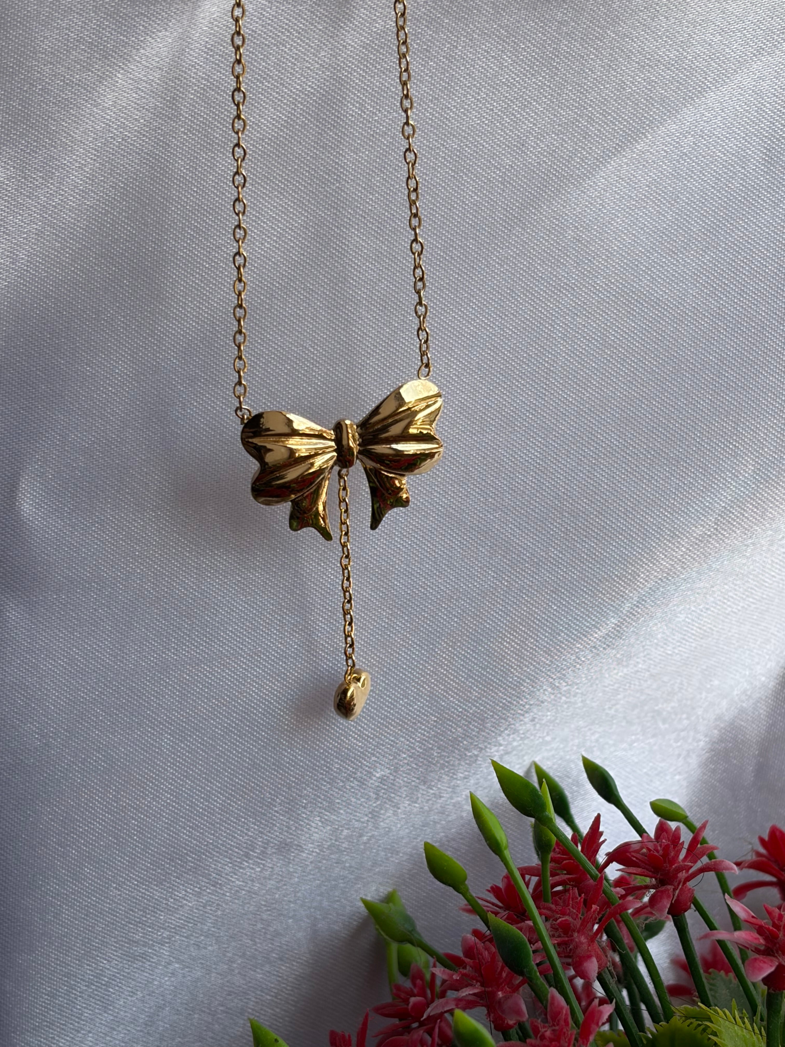 Korean Bow Drop Heart Anti-Tarnish Chain