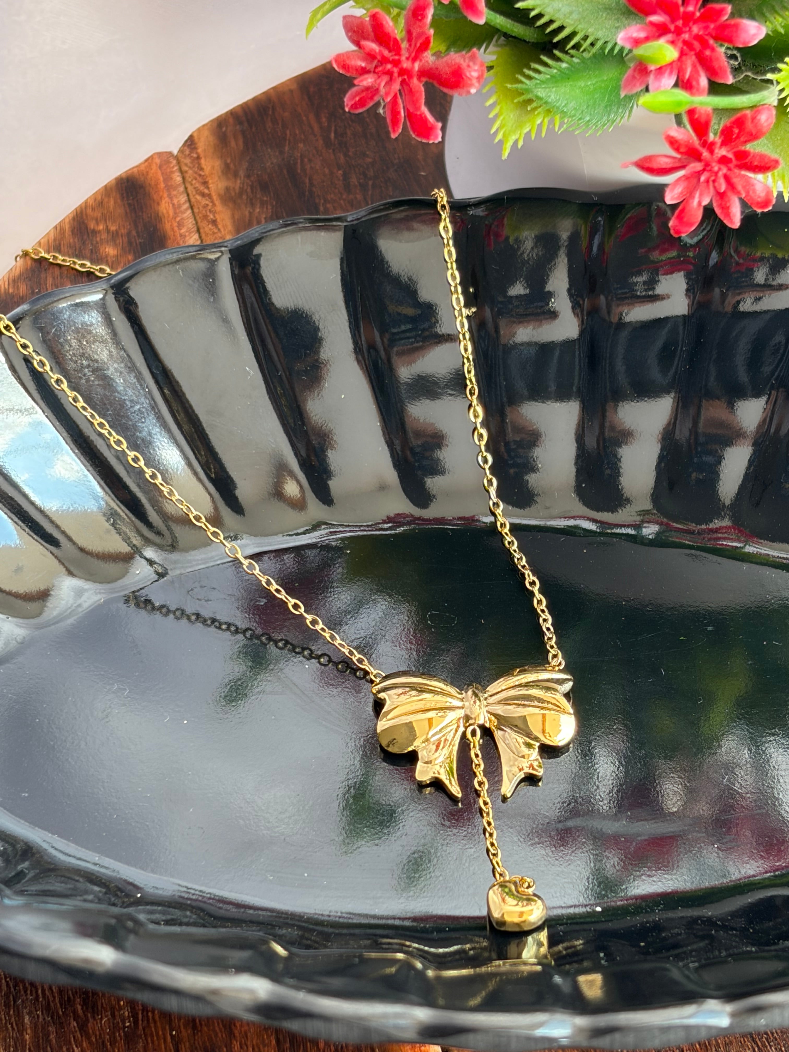 Korean Bow Drop Heart Anti-Tarnish Chain