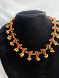 Emerald Ruby Floral Pearl Drop Neckalce