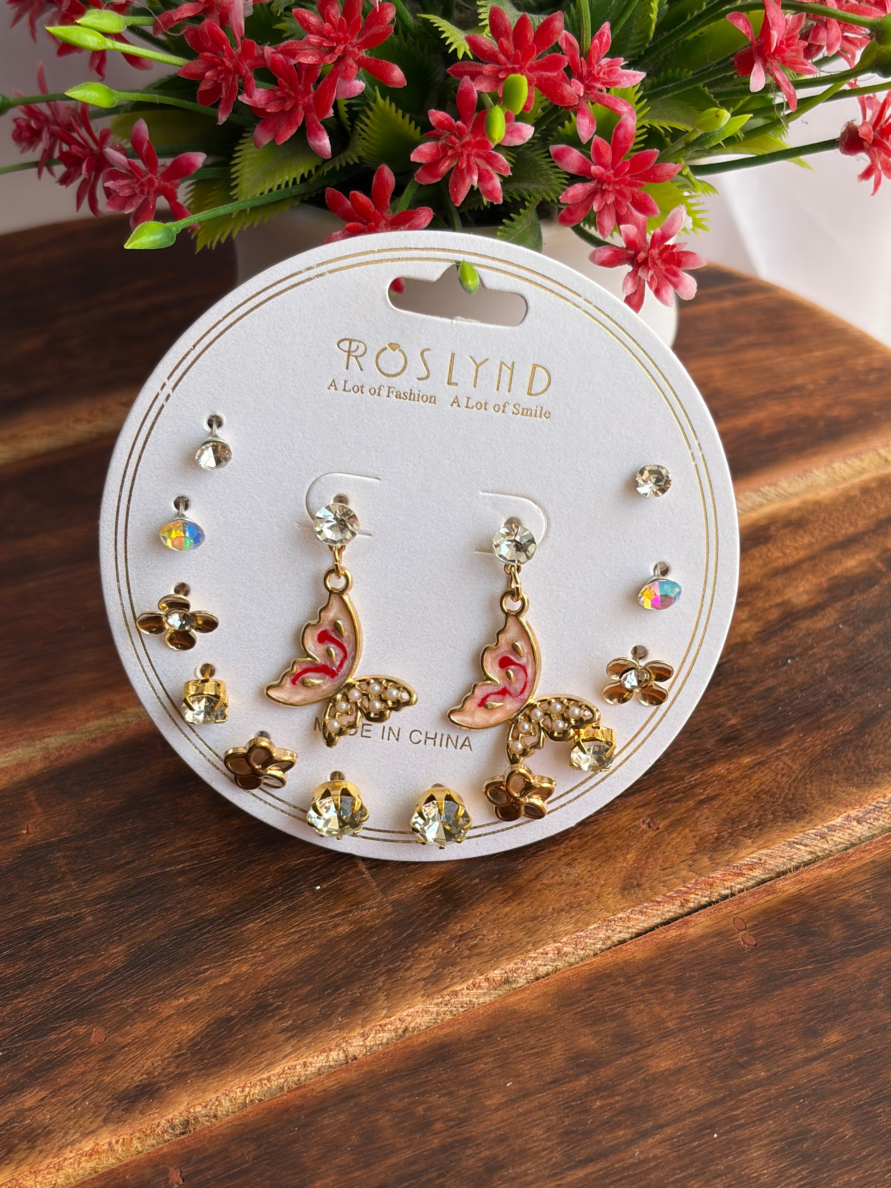 Korean Butterfly Charm Earrings Set