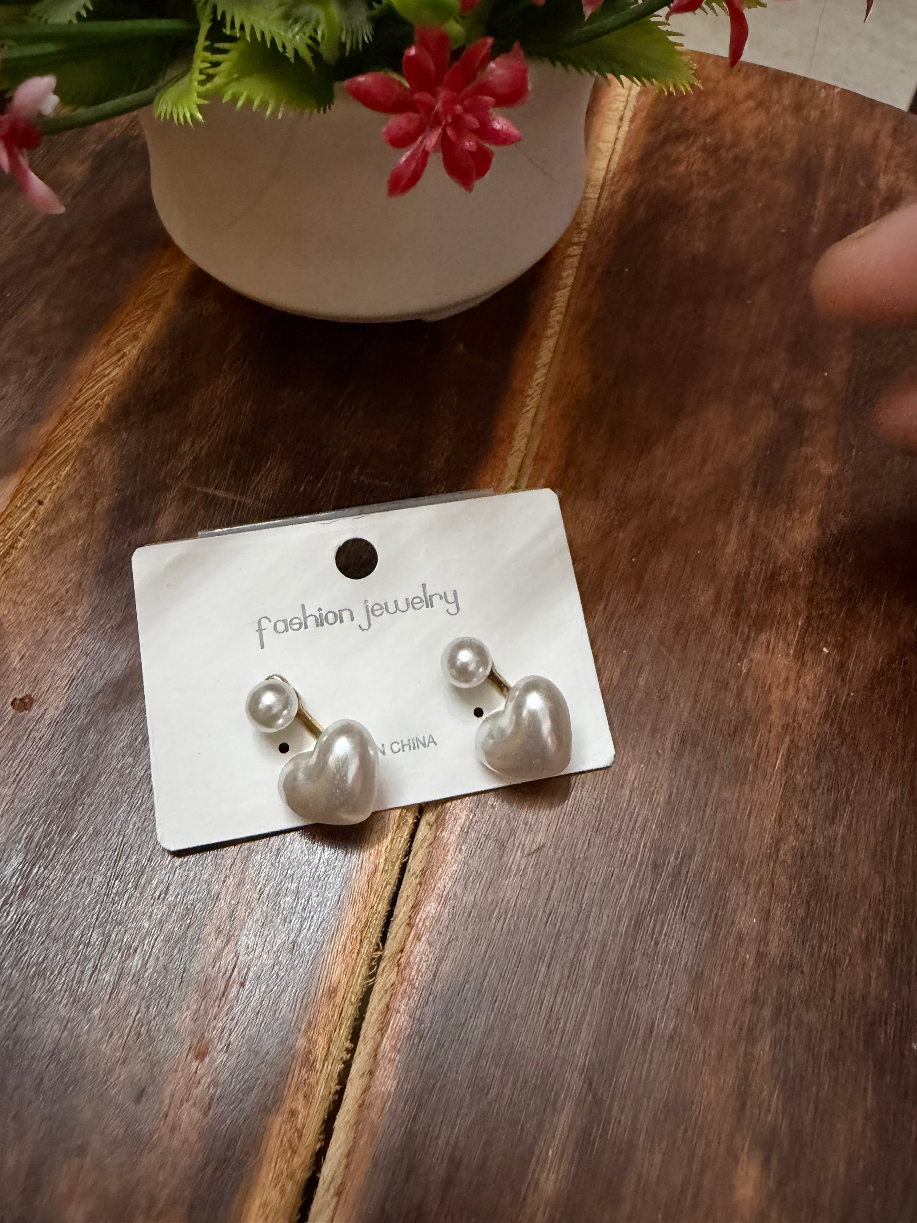 Pearl Heart Korean Earrings