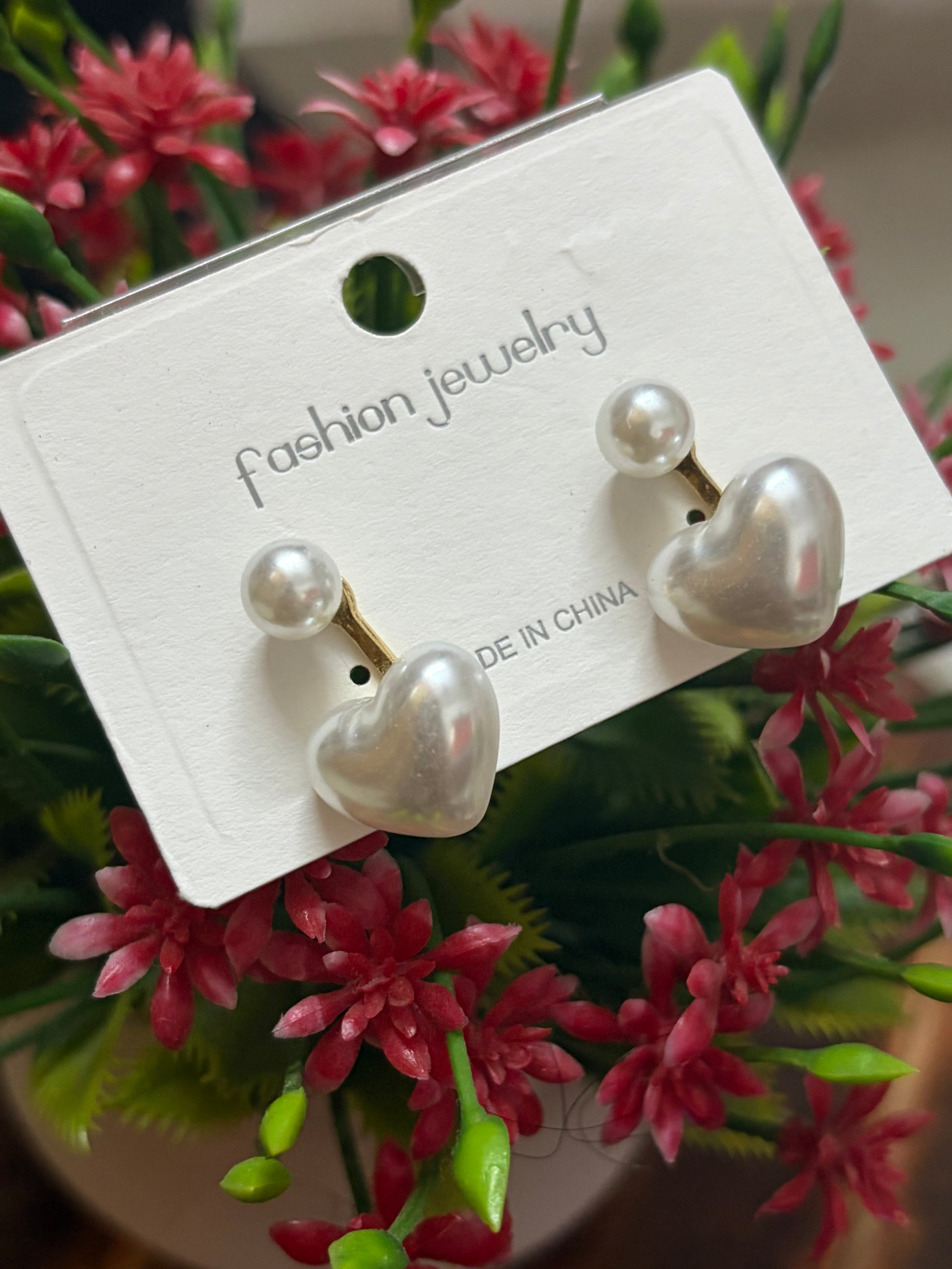Pearl Heart Korean Earrings