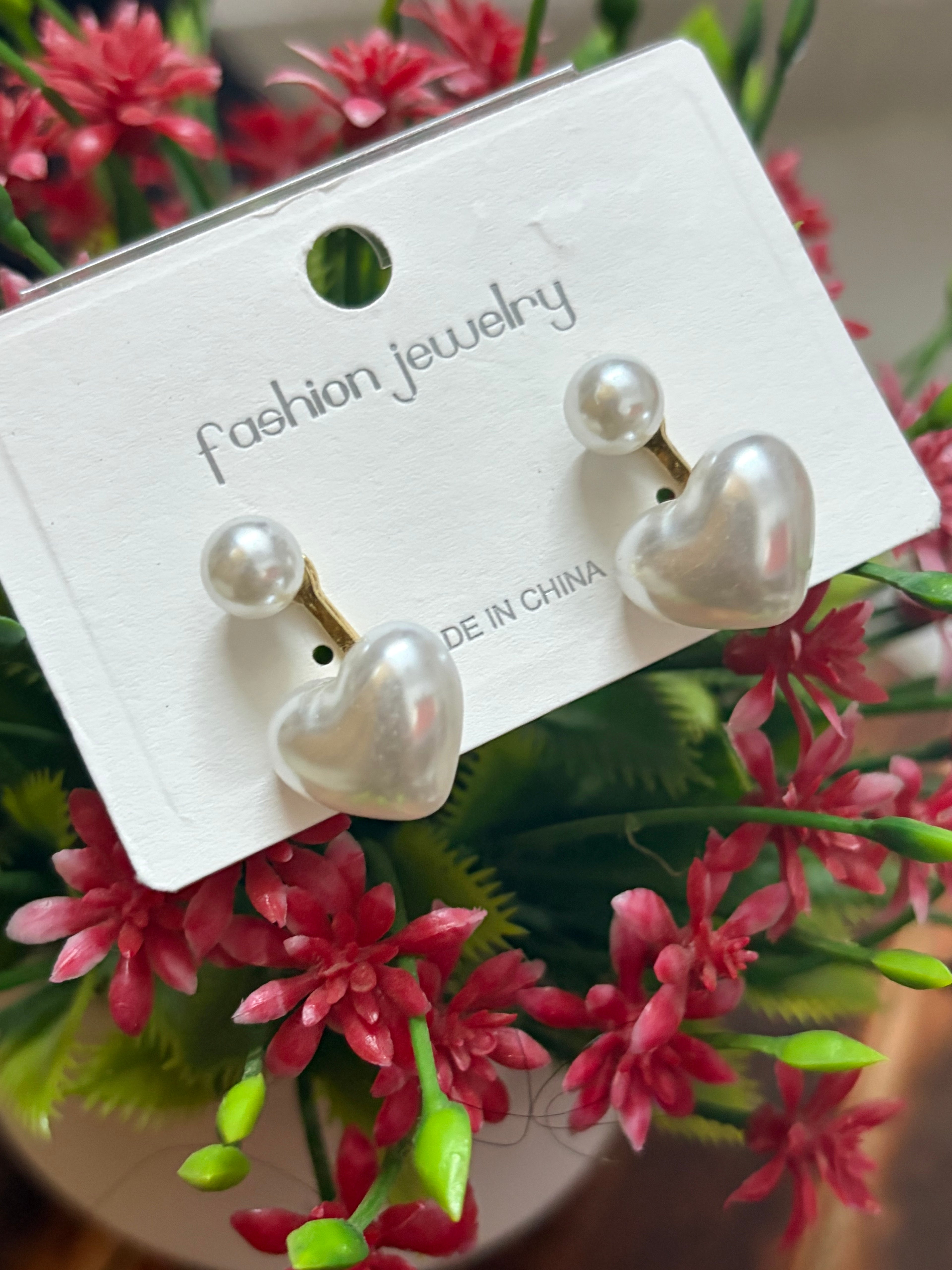 Pearl Heart Korean Earrings