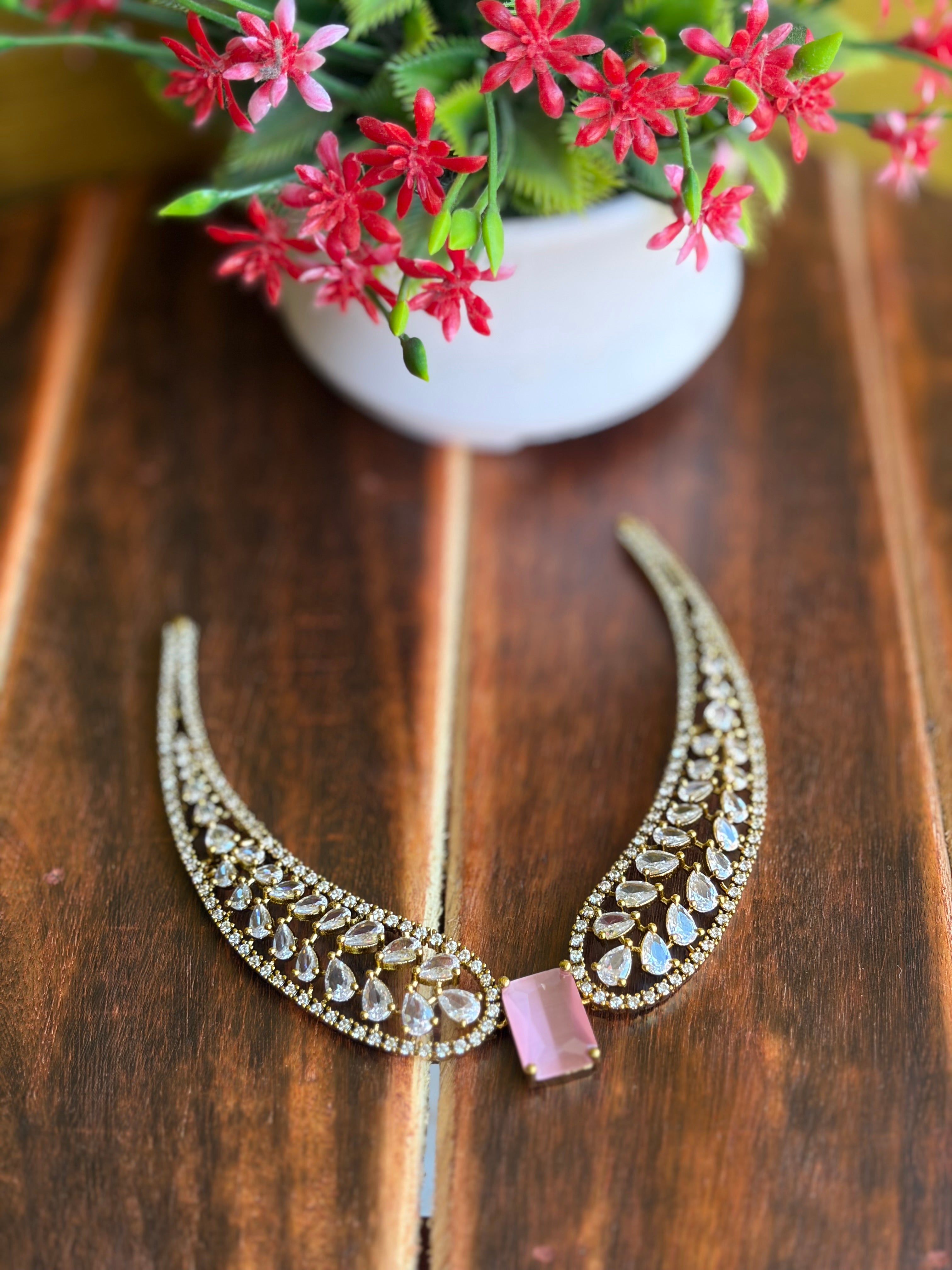 Blush Pink Crystal Royal Choker Necklace Set