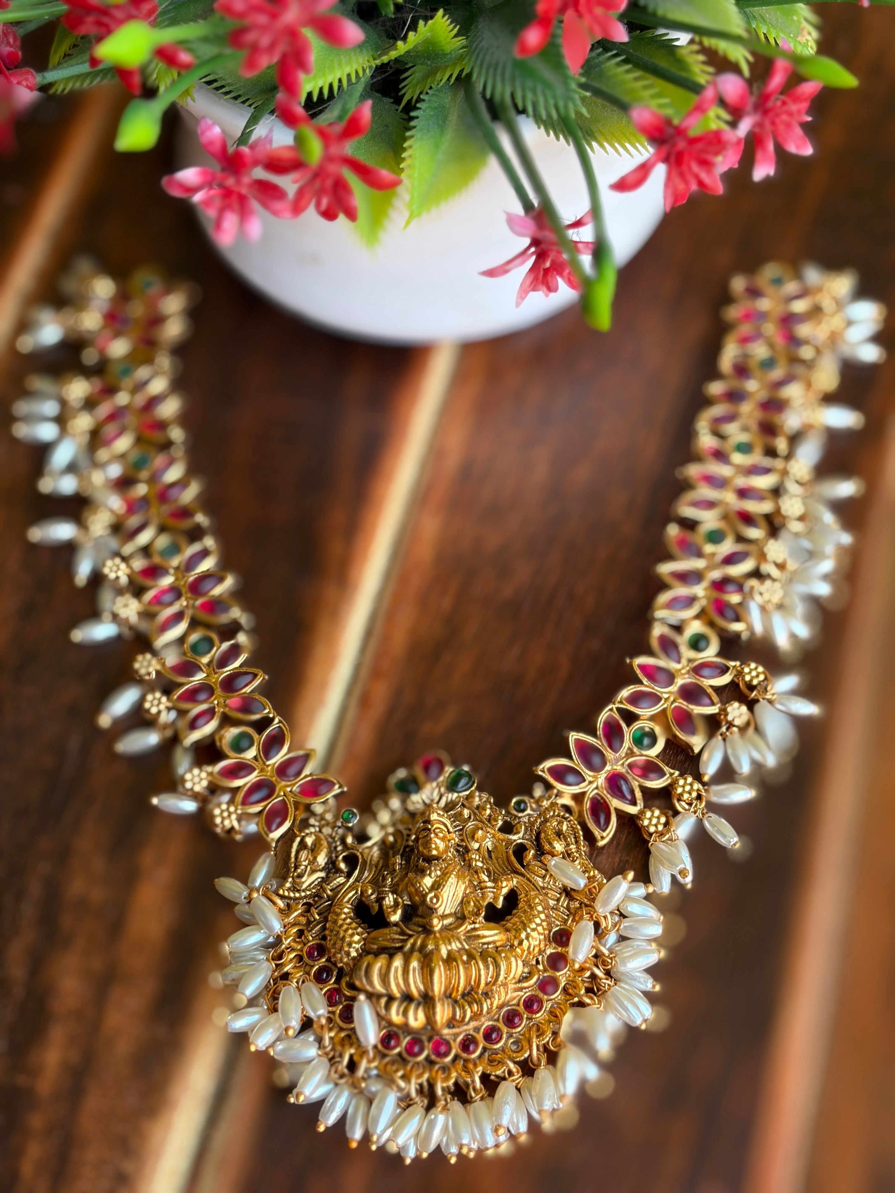 Antique Lakshmi Temple Necklace with Ruby & Emerald Stones