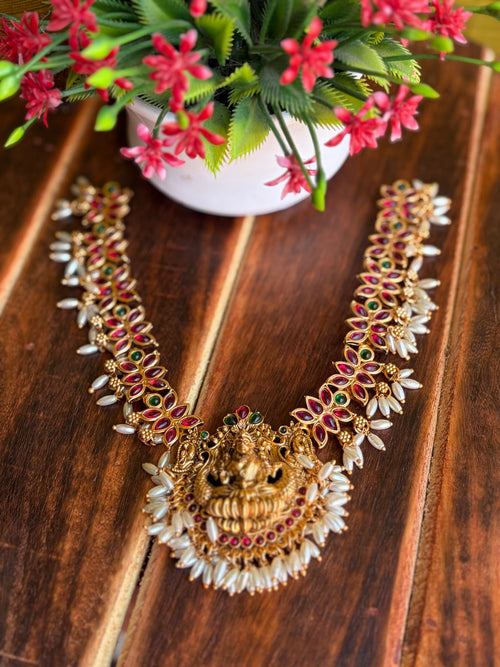 Antique Lakshmi Temple Necklace with Ruby & Emerald Stones