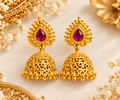 Manikka Valli Ruby Stone Gold Finish Jhumka ❤️