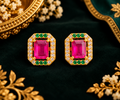 Rathna Valli Ruby Green Stone Gold Finish Earrings 💚💗