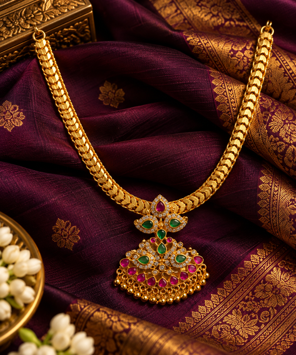 Maragatha Rathina Necklace Set – Emerald & Ruby Traditional Jewellery