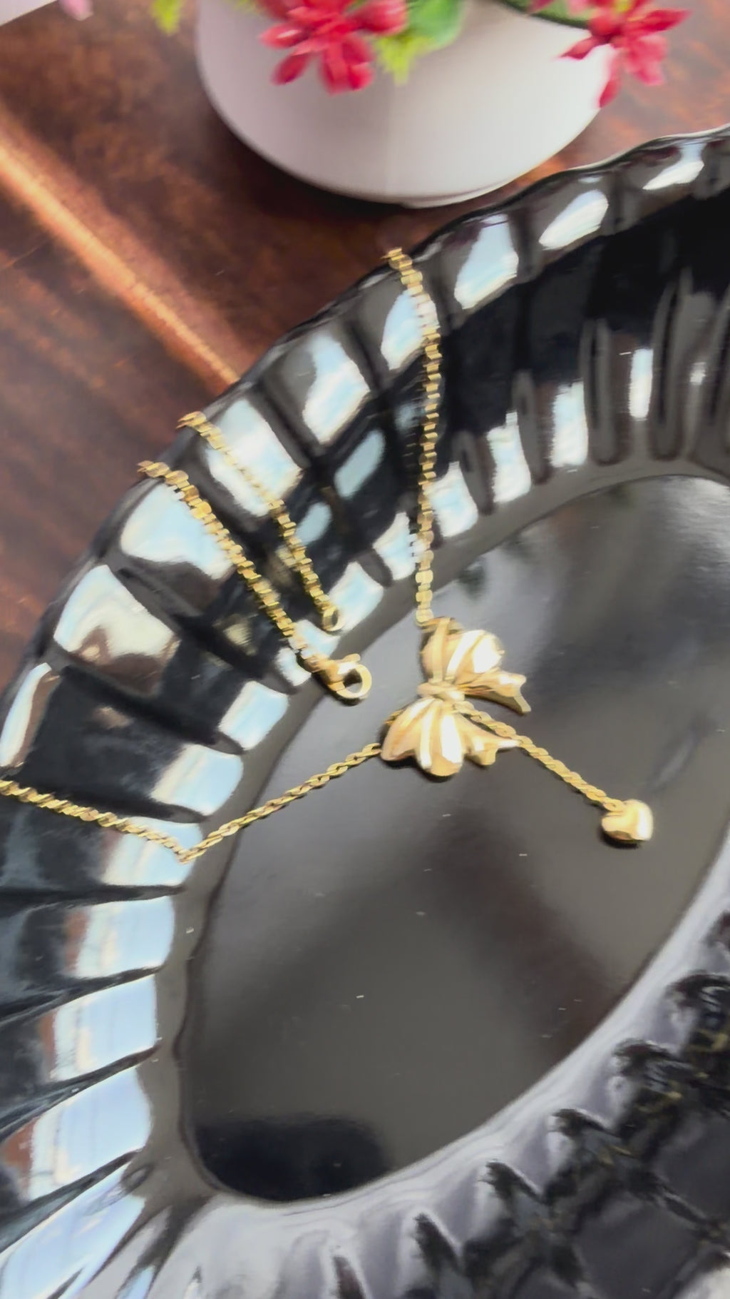 Korean Bow Drop Heart Anti-Tarnish Chain