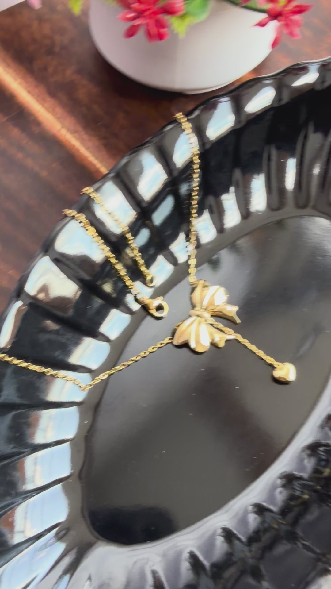 Korean Bow Drop Heart Anti-Tarnish Chain