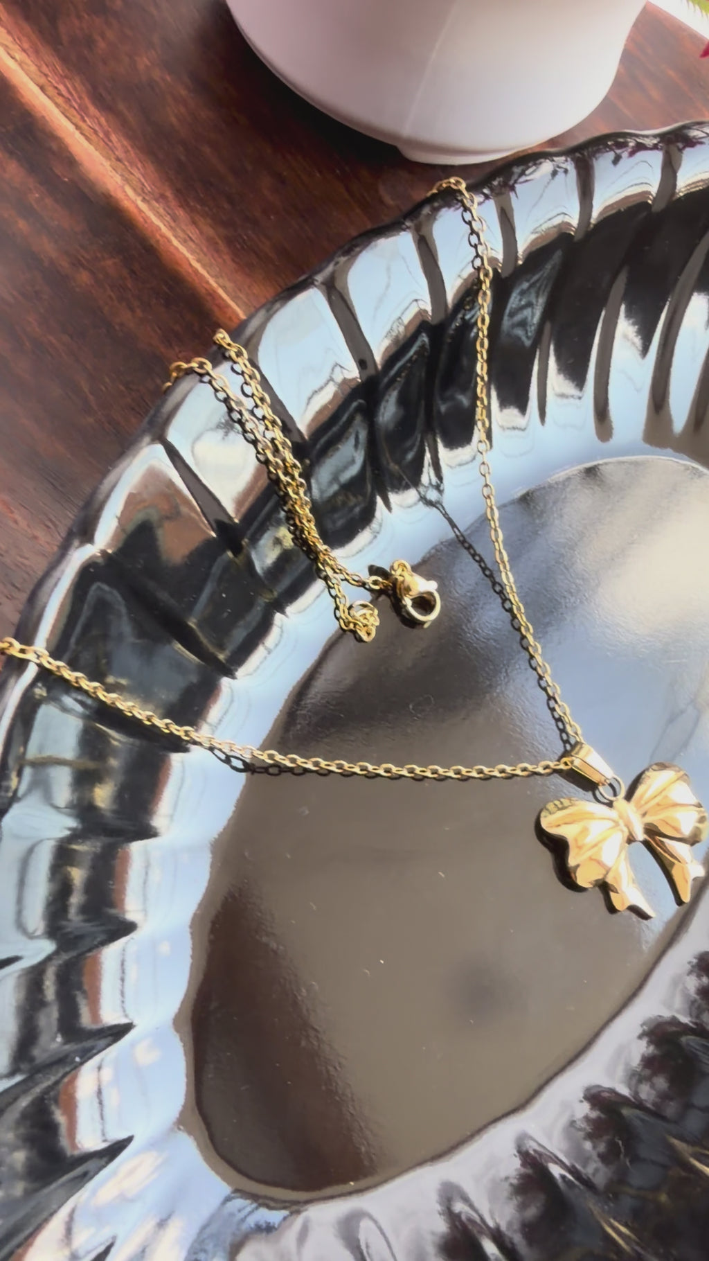 Korean Golden Bow Pendant Anti-Tarnish Chain