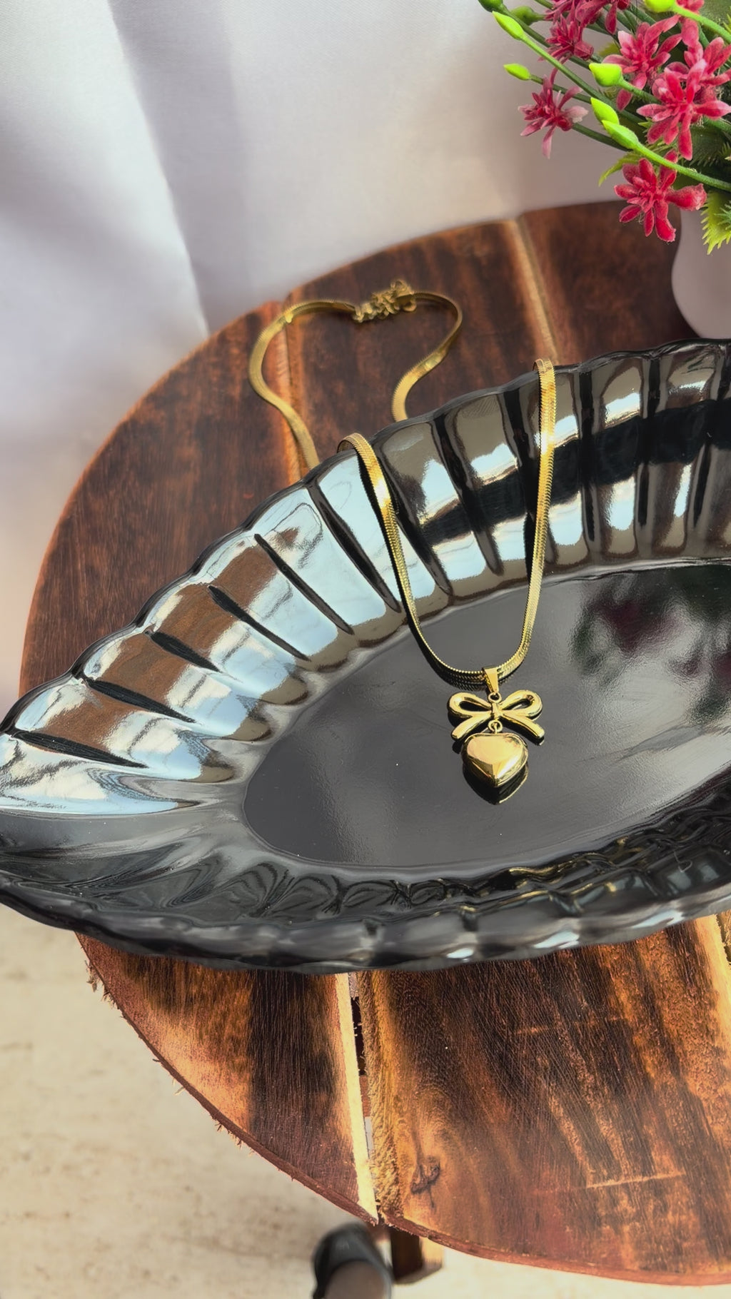 Korean Bow Heart Drop Anti-Tarnish Chain